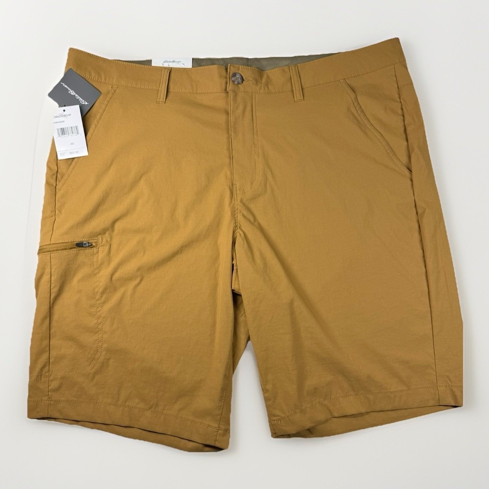 Eddie Bauer Zipper Cargo Shorts Men's Size 40 Brown 10 in Inseam Active Fit NWT